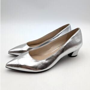 LifeStride Minx Block Heel Pump Women's Pointed Toe Silver Size US7.5M EU38